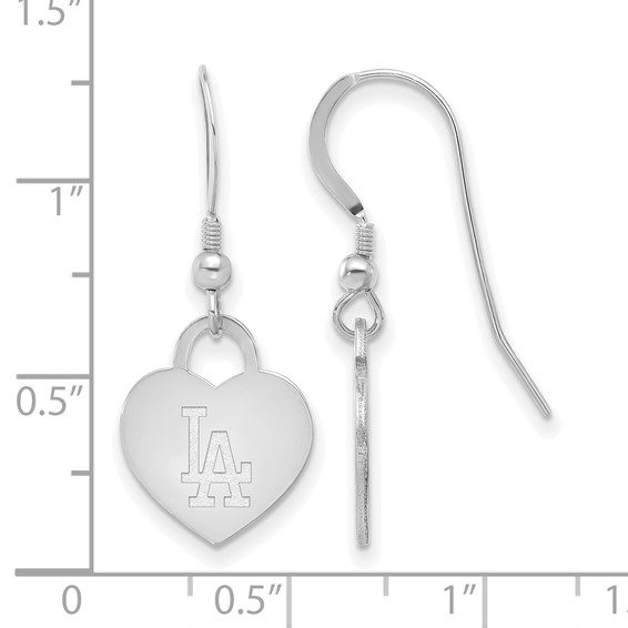 Sterling Silver Rhodium Plated Major League Baseball LogoArt Los Angeles Dodgers Heart Dangle Earrings