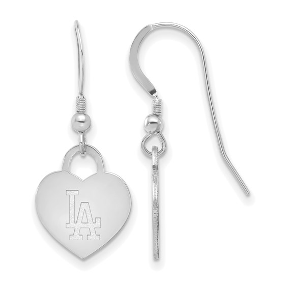 Sterling Silver Rhodium Plated Major League Baseball LogoArt Los Angeles Dodgers Heart Dangle Earrings