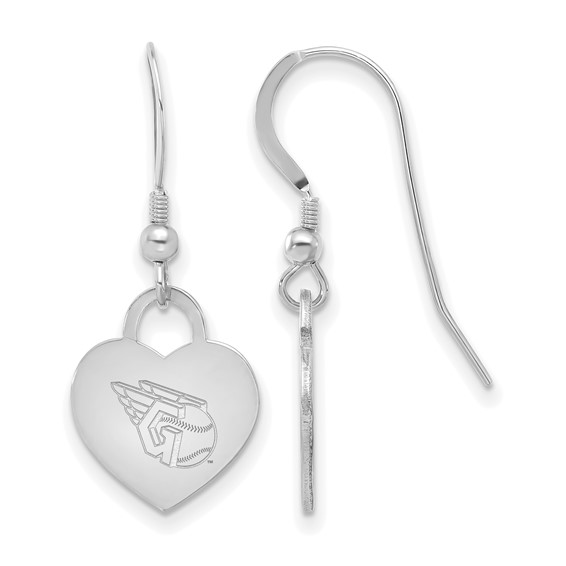 Sterling Silver Rhodium Plated Major League Baseball LogoArt Cleveland Guardians Heart Dangle Earrings
