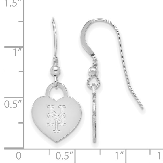 Sterling Silver Rhodium Plated Major League Baseball LogoArt New York Mets Heart Dangle Earrings