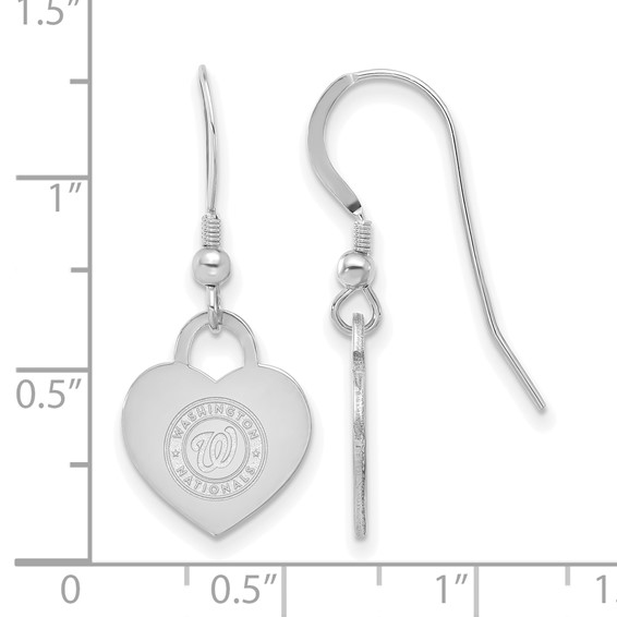 Sterling Silver Rhodium Plated Major League Baseball LogoArt Washington Nationals Heart Dangle Earrings