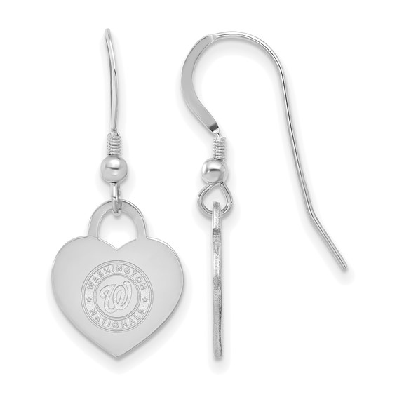 Sterling Silver Rhodium Plated Major League Baseball LogoArt Washington Nationals Heart Dangle Earrings