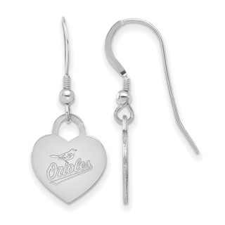 Sterling Silver Rhodium Plated Major League Baseball LogoArt Baltimore Orioles Heart Dangle Earrings