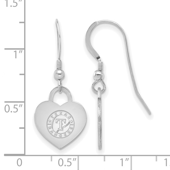 SS/Rh-p Major League Baseball LogoArt Texas Rangers Heart Dangle Earrings