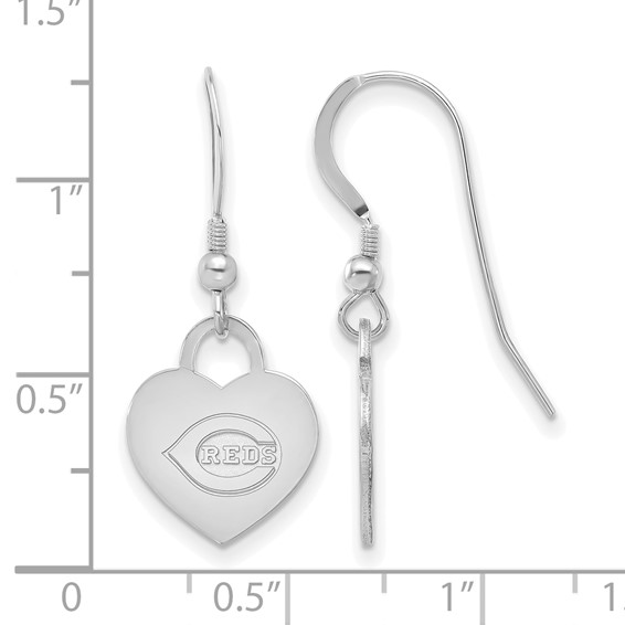 Sterling Silver Rhodium Plated Major League Baseball LogoArt Cincinnati Reds Heart Dangle Earrings