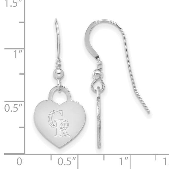 Sterling Silver Rhodium Plated Major League Baseball LogoArt Colorado Rockies Heart Dangle Earrings