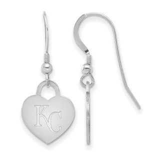Sterling Silver Rhodium Plated Major League Baseball LogoArt Kansas City Royals Heart Dangle Earrings