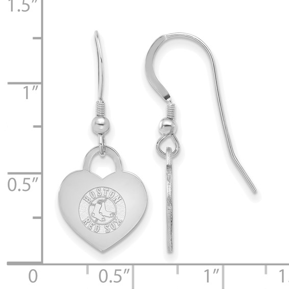 Sterling Silver Rhodium Plated Major League Baseball LogoArt Boston Red Sox Heart Dangle Earrings