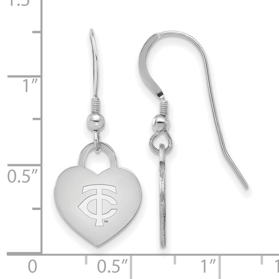 Sterling Silver Rhodium Plated Major League Baseball LogoArt Minnesota Twins Heart Dangle Earrings