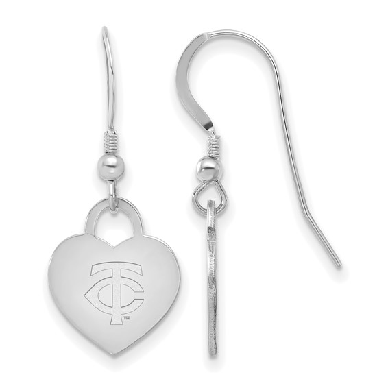 Sterling Silver Rhodium Plated Major League Baseball LogoArt Minnesota Twins Heart Dangle Earrings
