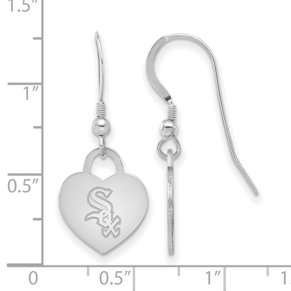 Sterling Silver Rhodium Plated Major League Baseball LogoArt Chicago White Sox Heart Dangle Earrings