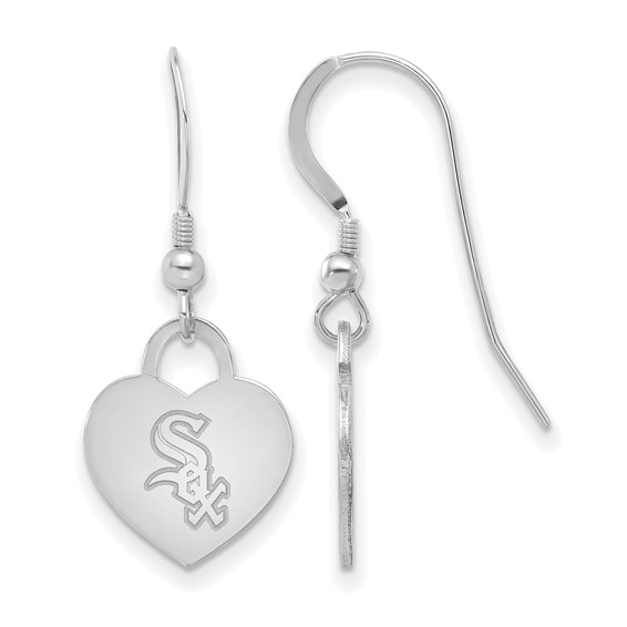 Sterling Silver Rhodium Plated Major League Baseball LogoArt Chicago White Sox Heart Dangle Earrings