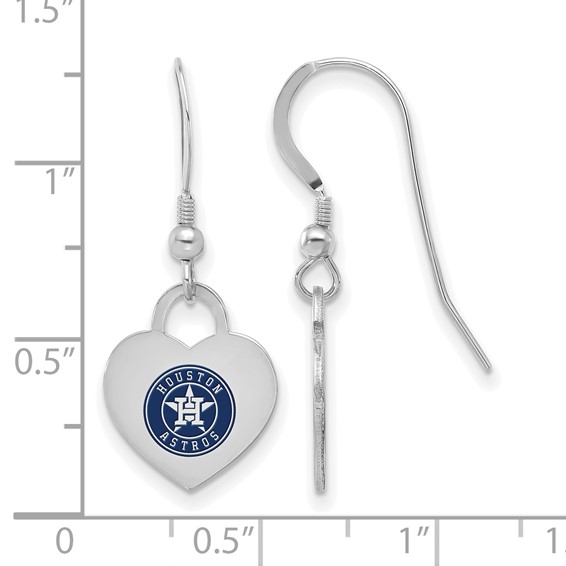 Sterling Silver Rhodium Plated Major League Baseball LogoArt Houston Astros Enamel Heart Dangle Earrings