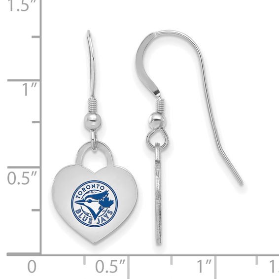 Sterling Silver Rhodium Plated Major League Baseball LogoArt Toronto Blue Jays Enamel Heart Dangle Earrings