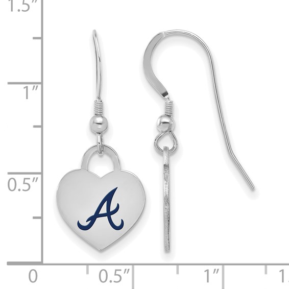 Sterling Silver Rhodium Plated Major League Baseball LogoArt Atlanta Braves Enamel Heart Dangle Earrings