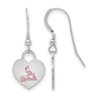 Sterling Silver Rhodium Plated Major League Baseball LogoArt St Louis Cardinals Enamel Heart Dangle Earrings