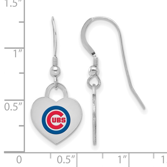 Sterling Silver Rhodium Plated Major League Baseball LogoArt Chicago Cubs Enamel Heart Dangle Earrings
