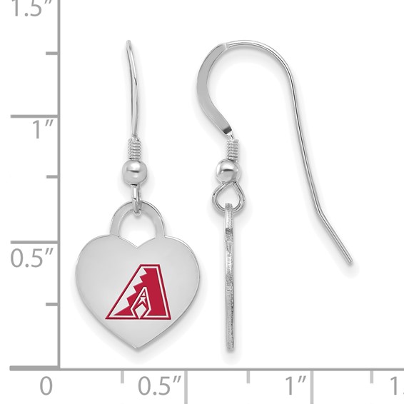 Sterling Silver Rhodium Plated Major League Baseball LogoArt Arizona Diamondbacks Enamel Heart Dangle Earrings