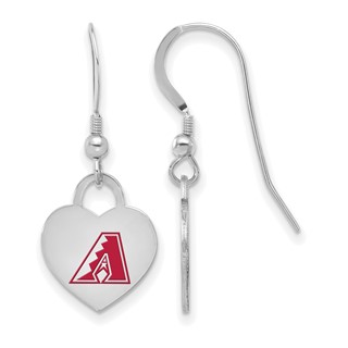 Sterling Silver Rhodium Plated Major League Baseball LogoArt Arizona Diamondbacks Enamel Heart Dangle Earrings