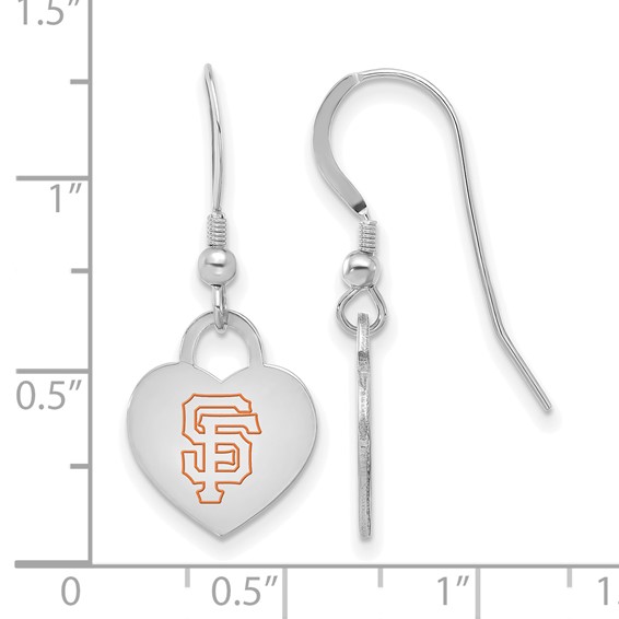Sterling Silver Rhodium Plated Major League Baseball LogoArt San Francisco Giants Enamel Heart Dangle Earrings