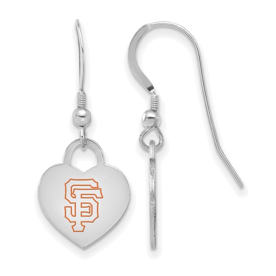 Sterling Silver Rhodium Plated Major League Baseball LogoArt San Francisco Giants Enamel Heart Dangle Earrings