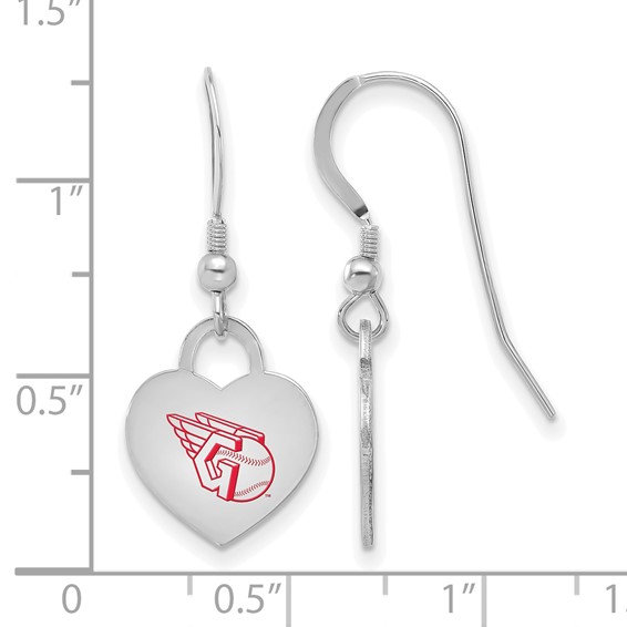 Sterling Silver Rhodium Plated Major League Baseball LogoArt Cleveland Guardians Enamel Heart Dangle