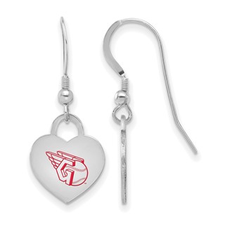 Sterling Silver Rhodium Plated Major League Baseball LogoArt Cleveland Guardians Enamel Heart Dangle