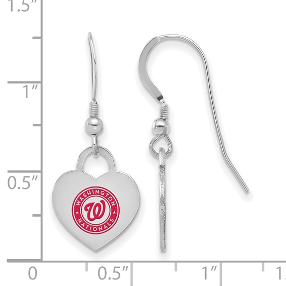 Sterling Silver Rhodium Plated Major League Baseball LogoArt Washington Nationals Enamel Heart Dangle Earrings