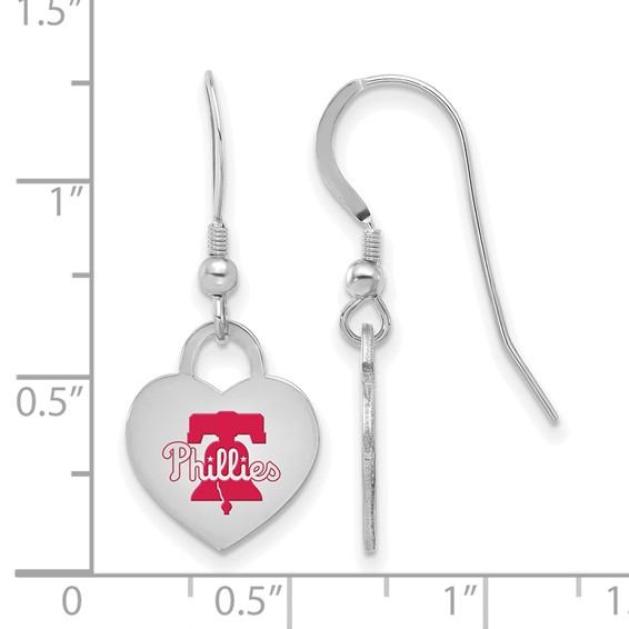 Sterling Silver Rhodium Plated Major League Baseball LogoArt Philadelphia Phillies Enamel Heart Dangle Earrings
