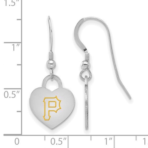 Sterling Silver Rhodium Plated Major League Baseball LogoArt Pittsburgh Pirates Enamel Heart Dangle Earrings