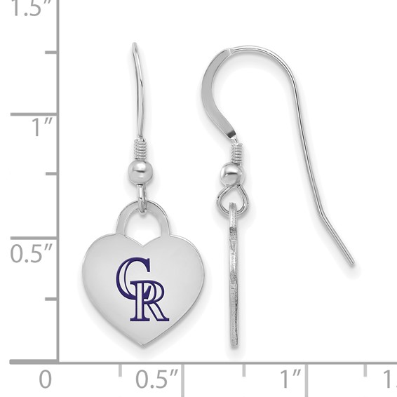 Sterling Silver Rhodium Plated Major League Baseball LogoArt Colorado Rockies Enamel Heart Dangle Earrings