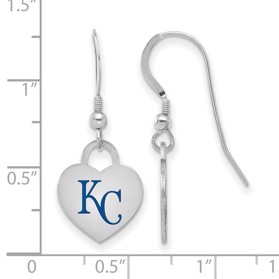 Sterling Silver Rhodium Plated Major League Baseball LogoArt Kansas City Royals Enamel Heart Dangle Earrings