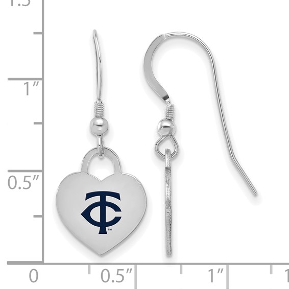 Sterling Silver Rhodium Plated Major League Baseball LogoArt Minnesota Twins Enamel Heart Dangle Earrings