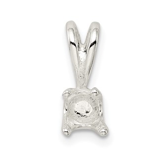 Sterling Silver Round 4-Prong 8.0mm Closed Back Fixed Bail Pendant Setting