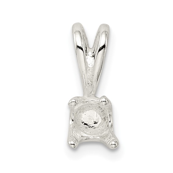 Sterling Silver Round 4-Prong 6.0mm Closed Back Fixed Bail Pendant Setting