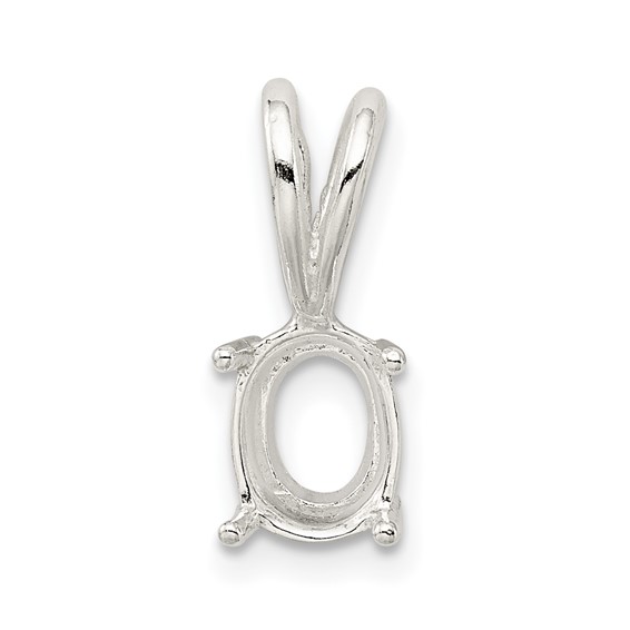 Sterling Silver Oval 4-Prong 7 x 5mm Fixed Bail Pendant Setting