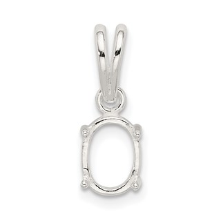 Sterling Silver Oval 4-Prong 11 x 9mm Cabochon Loose Bail Pendant Setting