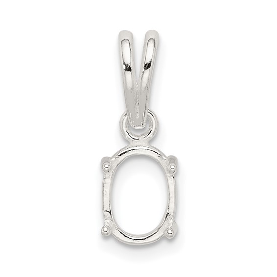 Sterling Silver Oval 4-Prong 11 x 9mm Cabochon Loose Bail Pendant Setting