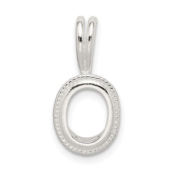 Sterling Silver Oval 8 x 6mm Rope Frame Back Set Fixed Bail Pendant Setting