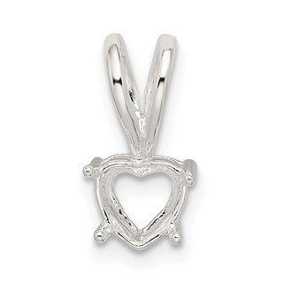 Sterling Silver Heart 4-Prong 4.0mm Fixed Bail Pendant Setting