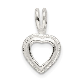 Sterling Silver Heart 6.0mm Rope Frame Back Set Fixed Bail Pendant Setting