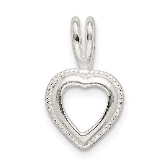 Sterling Silver Heart 6.0mm Rope Frame Back Set Fixed Bail Pendant Setting