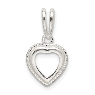 Sterling Silver Heart 4.0mm Rope Frame Back Set Loose Bail Pendant Setting