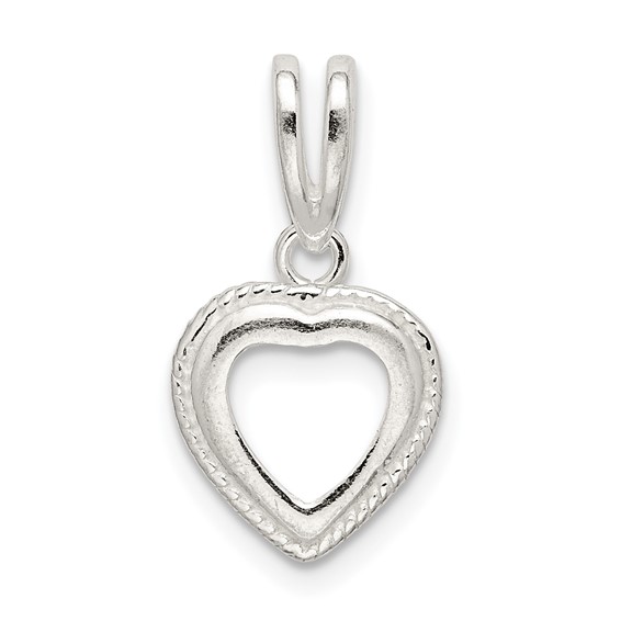 Sterling Silver Heart 4.0mm Rope Frame Back Set Loose Bail Pendant Setting