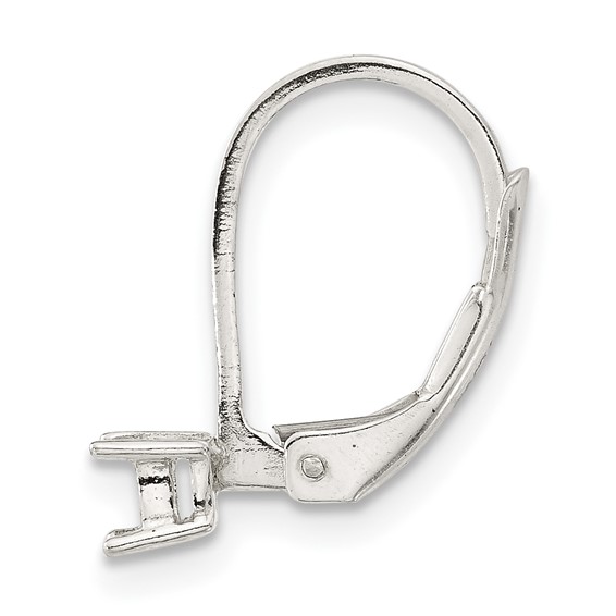 Sterling Silver Polished 3mm Square Stone Leverback Earring Component