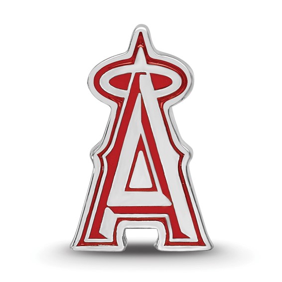 Sterling Silver Rhodium Plated Major League Baseball LogoArt Los Angeles Angels Enameled Bead