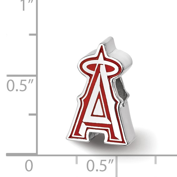 Sterling Silver Rhodium Plated Major League Baseball LogoArt Los Angeles Angels Enameled Bead