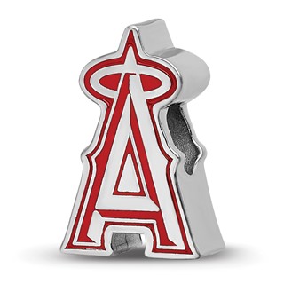 Sterling Silver Rhodium Plated Major League Baseball LogoArt Los Angeles Angels Enameled Bead