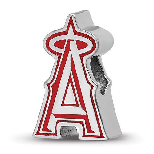 Sterling Silver Rhodium Plated Major League Baseball LogoArt Los Angeles Angels Enameled Bead