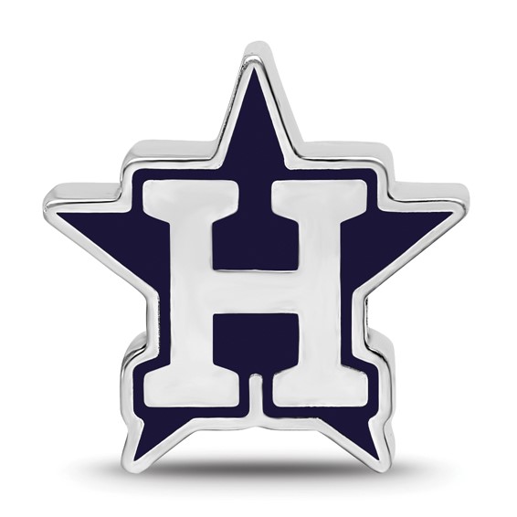 Sterling Silver Rhodium Plated Major League Baseball LogoArt Houston Astros Enamel Bead
